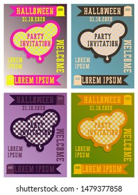 Set of Flyers for a night party in the style of Helloween. Vector face on modern colourful background for cover, banner, brochure, poster, presentations. Vector illustration