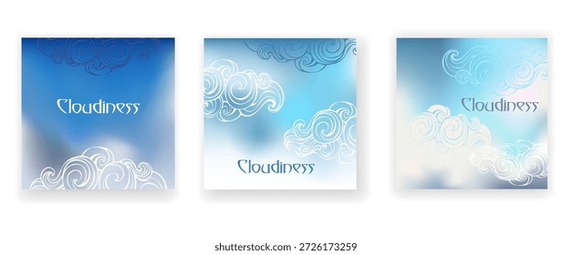 Set of flyers with an original celestial design featuring stylized clouds. Cloud design.