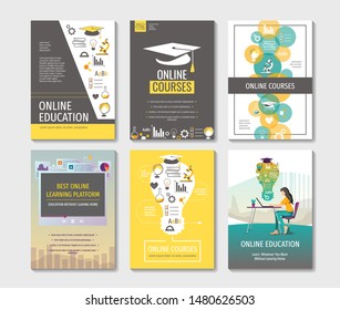 Set of flyers, posters, banners, brochure design templates. Distance education, online courses, e-learning, webinar concept.
