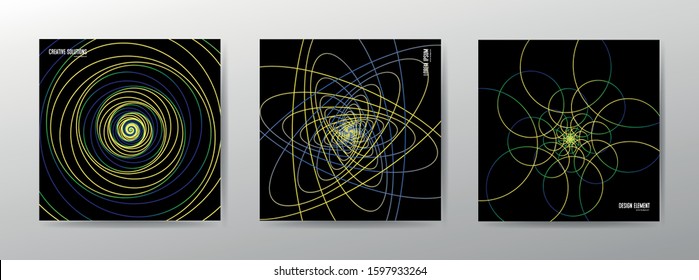 Set of flyers, posters, banners, posters, brochure design templates. Repeating geometric lines from multi-colored elements. Graphic Design Templates. Abstract vector backgrounds.