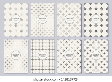 Set of flyers, posters, banners, placards, brochure design templates A6 size. Graphic design templates for logo, labels and badges. Abstract geometric backgrounds. Linear style. Retro Backgrounds.