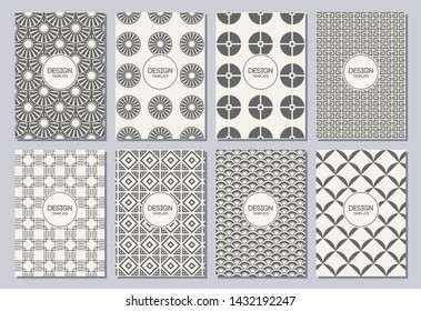 Set of flyers, posters, banners, placards, brochure design templates A6 size. Graphic design templates for logo, labels and badges. Abstract geometric backgrounds. Japaneese patterns.