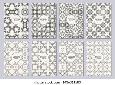 Set of flyers, posters, banners, placards, brochure design templates A6 size. Graphic design templates for logo, labels and badges. Abstract geometric backgrounds. Oriental backgrounds.