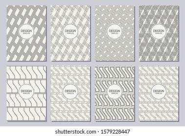 Set of flyers, posters, banners, placards, brochure design templates A6 size. Graphic design templates for logo, labels and badges. Abstract geometric vector backgrounds. Linear style.