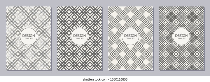 Set of flyers, posters, banners, placards, brochure design templates A6 size. Graphic design templates for logo, labels and badges. Abstract geometric vector backgrounds. Stylish lattice backgrounds.