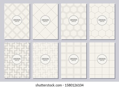 Set of flyers, posters, banners, placards, brochure design templates A6 size. Graphic design templates for logo, labels and badges with dotted geometric shapes. Vector backgrounds.