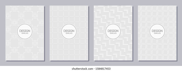 Set of flyers, posters, banners, placards, brochure design templates A6 size. Graphic design templates for logo, labels and badges. Abstract geometric vector gray and white backgrounds.