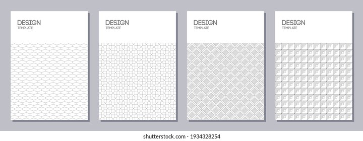 Set of flyers, posters, banners, placards, brochure design templates A6 size. Graphic design templates for logo, labels and badges. Geometric shapes, tiles. Vector gray backgrounds.