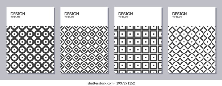 Set of flyers, posters, banners, placards, brochure design templates A6 size. Graphic design templates for logo, labels and badges. Geometric shapes, tiles. Vector monochrome backgrounds.