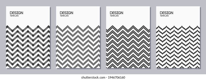 Flyer, Plakate, Banner, Plakate, Plakate, Broschüren Design Vorlagen A6 Größe. Grafische Design-Vorlagen mit Zickzackstreifen, gestreifte Zickzacklinien, Struktur von Herringbone. Vektorgeometrischer Hintergrund.