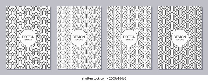 Set of flyers, posters, banners, placards, brochure design templates A6 size with korean, japanese ornaments. Graphic design for greeting, invitation cards. Vector black and white backgrounds.
