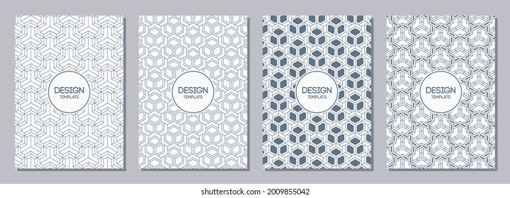 Set of flyers, posters, banners, placards, brochure design templates A6 size with korean, japanese ornaments. Graphic design for greeting, invitation cards. Vector blue and white backgrounds.