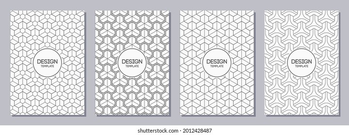 Set of flyers, posters, banners, placards, brochure design templates A6 size with japanese triple ornaments. Graphic design for greeting, invitation cards. Vector black and white backgrounds.