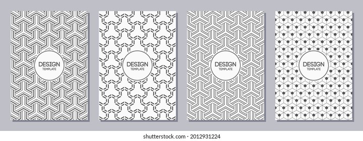 Set of flyers, posters, banners, placards, brochure design templates A6 size with japanese triple ornaments. Graphic design for greeting, invitation cards. Vector black and white backgrounds.