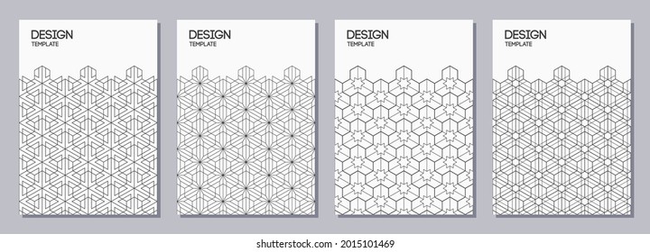Set of flyers, posters, banners, placards, brochure design templates A6 size with korean, japanese ornaments. Graphic design for greeting, invitation cards. Vector black and white backgrounds.