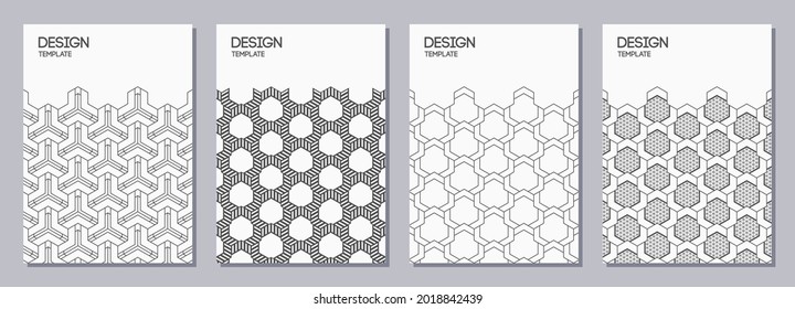 Set of flyers, posters, banners, placards, brochure design templates A6 size with japanese triple ornaments. Graphic design for greeting, invitation cards. Vector black and white backgrounds.