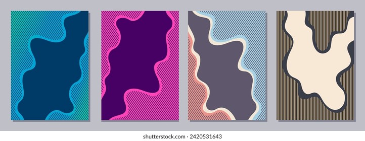 Set of flyers, posters, banners, placards, brochure design templates A6 size. Graphic design vector colorful templates with smooth wavy shapes and stripes. Vector geometric color backgrounds.