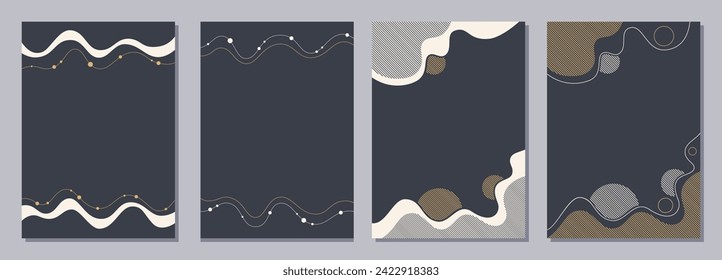 Set of flyers, posters, banners, placards, brochure design templates A6 size. Graphic design templates with smooth lines, dots, smooth shapes and stripes. Vector geometric color backgrounds.