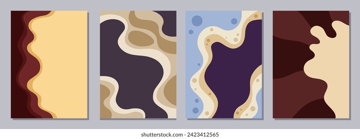 Set of flyers, posters, banners, placards, brochure design templates A6 size. Graphic design vector templates with smooth wavy shapes and dots. Vector color backgrounds.