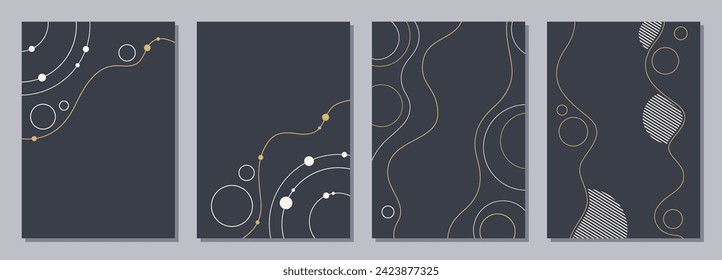 Set of flyers, posters, banners, placards, brochure design templates A6 size. Graphic design templates with smooth lines, dots and smooth striped shapes. Vector geometric color backgrounds.