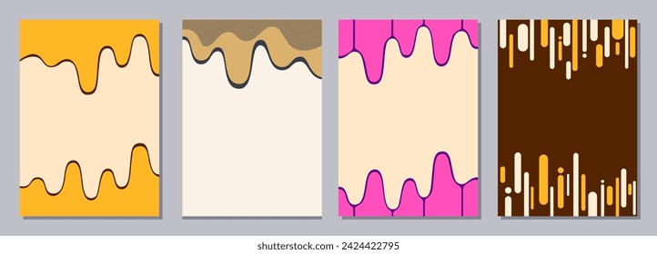 Set of flyers, posters, banners, placards, brochure design templates A6 size. Graphic design vector colorful templates with smooth wavy shapes and stripes. Vector geometric color backgrounds.