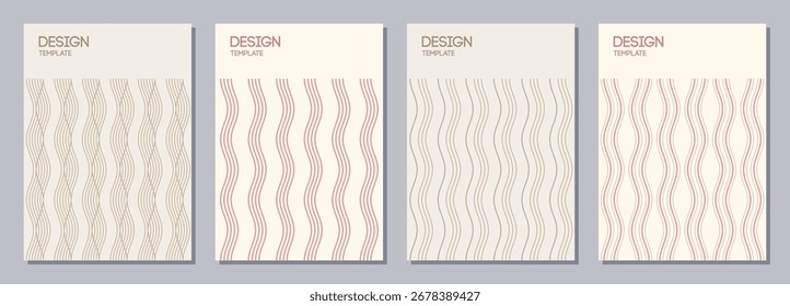 Conjunto de folhetos, cartazes, banners, cartazes, modelos de design de brochura tamanho A6. Modelos de design gráfico com faixas verticais pretas, linhas. Textura ondulada. Planos de fundo listrados em preto e branco vetoriais.