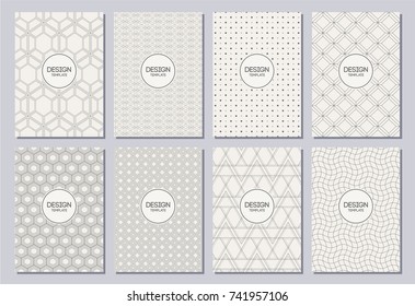 Conjunto de volantes, carteles, pancartas, carteles, plantillas de diseño de folleto tamaño A6. Plantillas de diseño gráfico para logotipos, etiquetas y distintivos. Fondo geométrico abstracto. Estilo lineal. Fondos Retro.