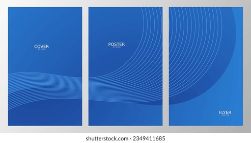 conjunto de volantes, carteles y portadas con fondo de tecnología digital abstracta con líneas onduladas azules