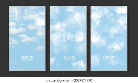 Conjunto de volantes con un cielo azul realista y fondo de nubes. ilustración vectorial