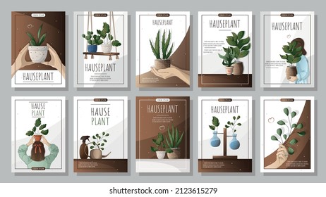 A set of flyers for the sale of houseplants, home garden, gardening, plant lovers, the concept of a houseplant store, greenhouse, flower shop, houseplant sales	