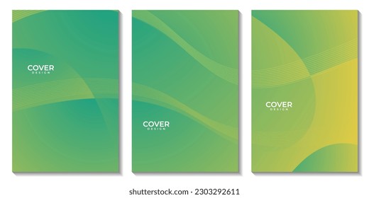 set of flyers with simple modern green wave abstract background vector illustration for business