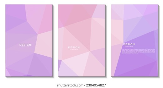 set of flyers template with abstract geometric pink and purple background with triangles shape