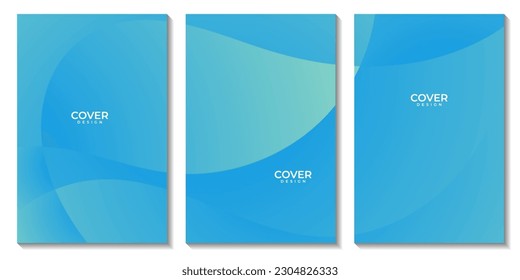set of flyers template with abstract green blue wave gradient background