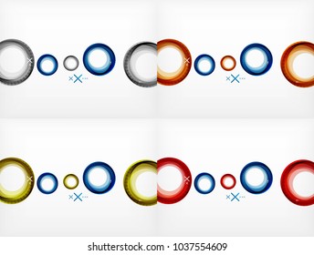 Conjunto de planos de círculos abstractos voladores, fondos geométricos vectoriales, burbujas de aire en color, plantillas de banner web, fondos o elementos de presentación de negocios o tecnología, ilustración vectorial