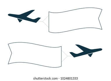 Set of Flying advertising banner.  Set of Plane with horizontal banner.  Vector image.