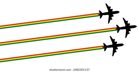 Conjunto de avión volador con el ícono de la bandera de Bolivia. Símbolo del día de la celebración del espectáculo aéreo Plantilla Ilustración Diseño