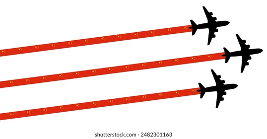 Conjunto de avión volador con el ícono de la bandera de China. celebración del día del espectáculo aéreo símbolo Plantilla Ilustración Diseño