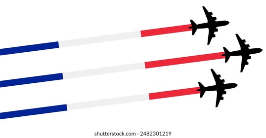 set Flying airplane with france flag icon. airshow celebration day symbol Template Illustration Design