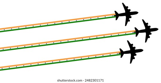 set Flying airplane with india flag icon. airshow celebration day symbol Template Illustration Design