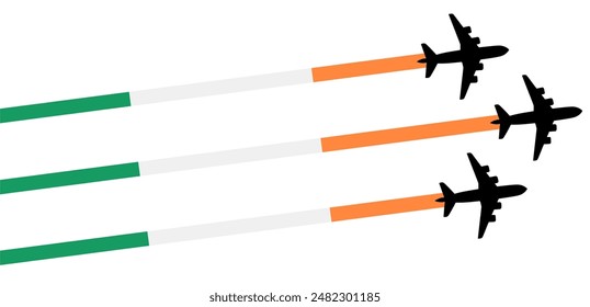 Conjunto de avión volador con el icono de la bandera de Irlanda. celebración del día del espectáculo aéreo Plantilla Ilustración Diseño