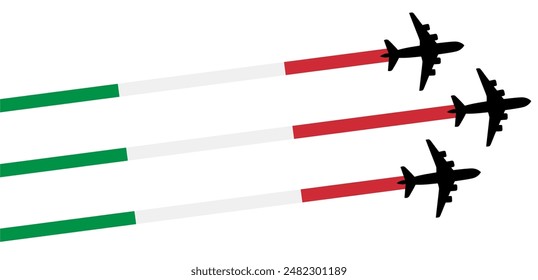 Conjunto de avión volador con el ícono de la bandera de Italia. celebración del día del espectáculo aéreo Plantilla Ilustración Diseño