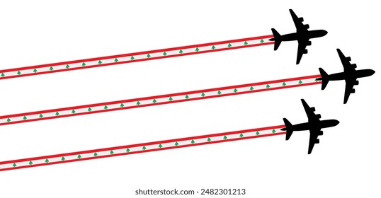 Conjunto de avión volador con el ícono de la bandera del Líbano. Símbolo del día de la celebración del espectáculo aéreo Plantilla Ilustración Diseño