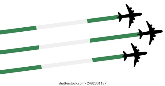 Conjunto de avión volador con el ícono de la bandera de Nigeria. celebración del día del espectáculo aéreo Plantilla Ilustración Diseño