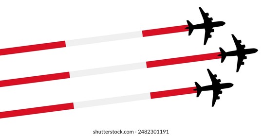 Conjunto de avión volador con el ícono de la bandera de Perú. Símbolo del día de la celebración del espectáculo aéreo Plantilla Ilustración Diseño