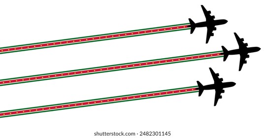 Conjunto de avión volador con el ícono de la bandera de Surinam. Símbolo del día de la celebración del espectáculo aéreo Plantilla Ilustración Diseño