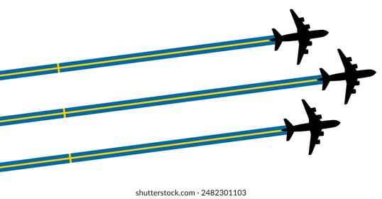 set Flying airplane with sweden flag icon. airshow celebration day symbol Template Illustration Design