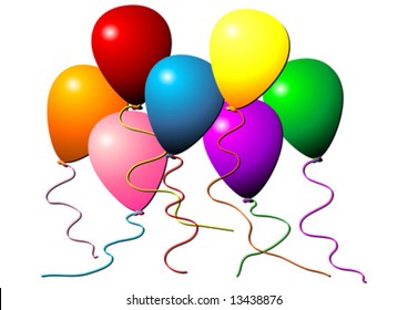 Set of flying balloons isolated over white background