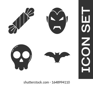 Set Flying bat , Candy , Skull  and Vampire  icon. Vector