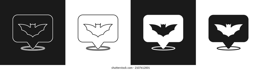 Set Flying bat icon isolated on black and white background. Happy Halloween party.  Vector