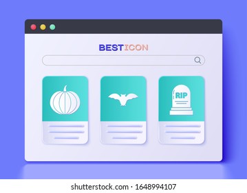 Ajuste murciélago volador , calabaza y lápida con icono RIP. Vector